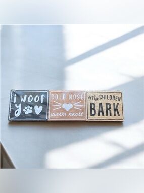 NEW Wooden Dog Ornaments Rustic Dog Signs Pet Lovers Home Decor Set of 3 Whimsy